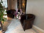 2 Engelse Clubchairs Donkerbruin, Huis en Inrichting, Fauteuils, Ophalen, Gebruikt, Leer, 75 tot 100 cm