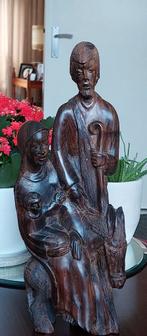 Houten beeld van Heilige Familie op ezel, Ophalen of Verzenden