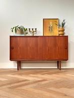 Vintage dressoir Deens Domino teak hout jaren 50/60, Ophalen, 100 tot 150 cm, 25 tot 50 cm, Gebruikt
