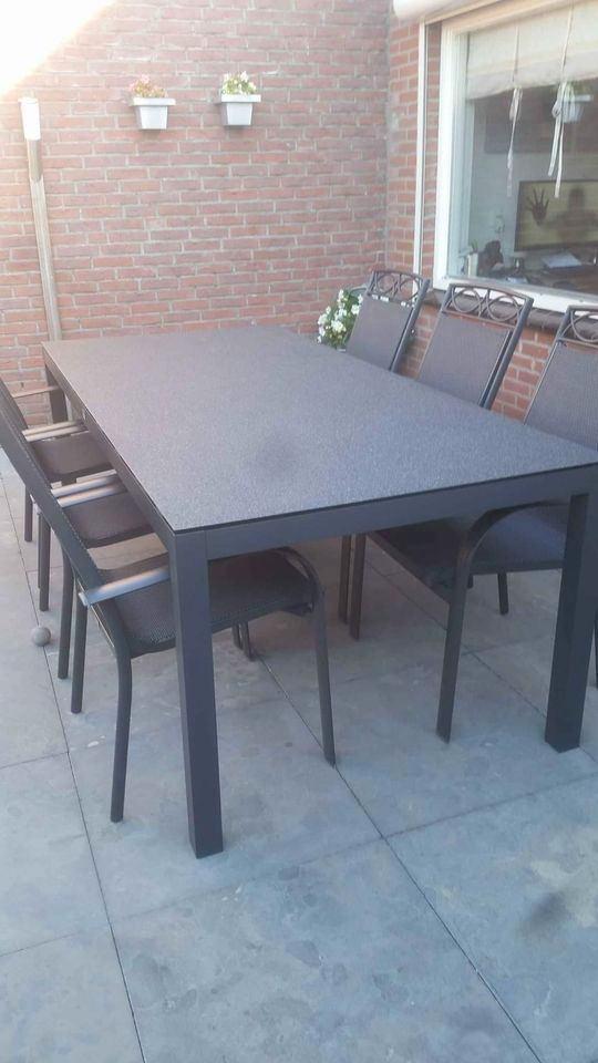 Tuin set .tafel 220 x 100 en 6 stoelen ., Tuin en Terras, Tuinsets en Loungesets, Zo goed als nieuw, Tuinset, Aluminium, 6 zitplaatsen