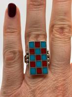 A508 Prachtige zilveren ring turkoois koraal maat 18, Sieraden, Tassen en Uiterlijk, Ringen, 18 tot 19, Ophalen of Verzenden, X