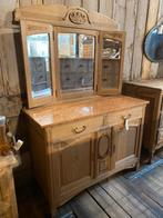Landelijk Frans eiken commode kast met marmer en spiegel, Antiek en Kunst, Ophalen