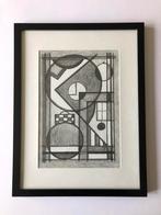Tekening schilderij origineel lijst geometrisch potlood, Antiek en Kunst, Ophalen of Verzenden