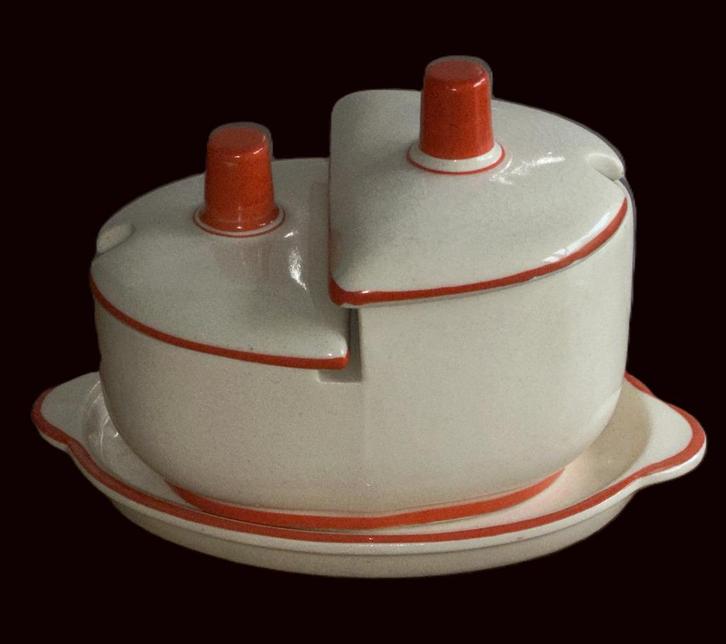 Art Deco antiek zout en mosterd stel uit Tsjechie, Antiek en Kunst, Antiek | Servies los, Ophalen