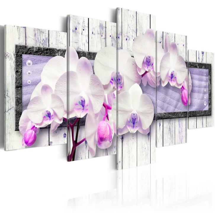 344 Paars Orchidee Hout 5 Luik Canvas Schilderij 200x100cm, Antiek en Kunst, Kunst | Schilderijen | Modern, Ophalen of Verzenden