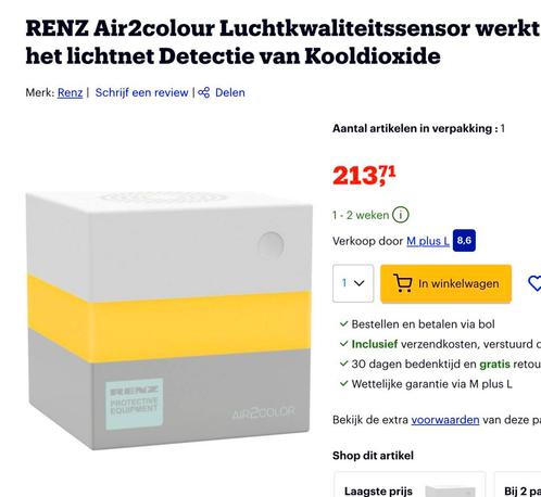 RENZ Air2colour Luchtkwaliteitssensor kooldioxide detector, Doe-het-zelf en Verbouw, Alarmsystemen, Nieuw, Detector, Sensor of Melder