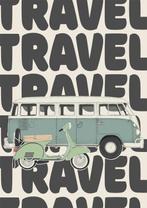 Retro look ‘Travel’ poster - Vespa & T1 - A3 €19,95, Rechthoekig Staand, Nieuw, Ophalen of Verzenden, A1 t/m A3