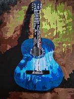 Schilderij canvas gitaar muziek acrylverf blauw groen akoest, Ophalen of Verzenden, Zo goed als nieuw, Klassieke of Spaanse gitaar
