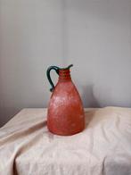 Vintage oranje rood groen murano glazen vaas met greep h23cm, Ophalen of Verzenden, Minder dan 50 cm, Rood, Glas