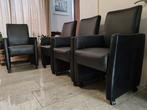 Vier rundlederen eetkamerfauteuils, Huis en Inrichting, Stoelen, Ophalen, Zo goed als nieuw, Zwart