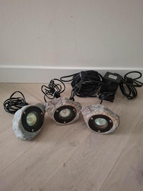 3x Tuin grondspots - stenen design, Tuin en Terras, Buitenverlichting, Gebruikt, Vloerlamp, Netvoeding, Waterbestendig, Led, Ophalen of Verzenden