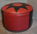 Vintage leren poef - Rood & Zwart, Ophalen, Minder dan 50 cm, Gebruikt, Vintage