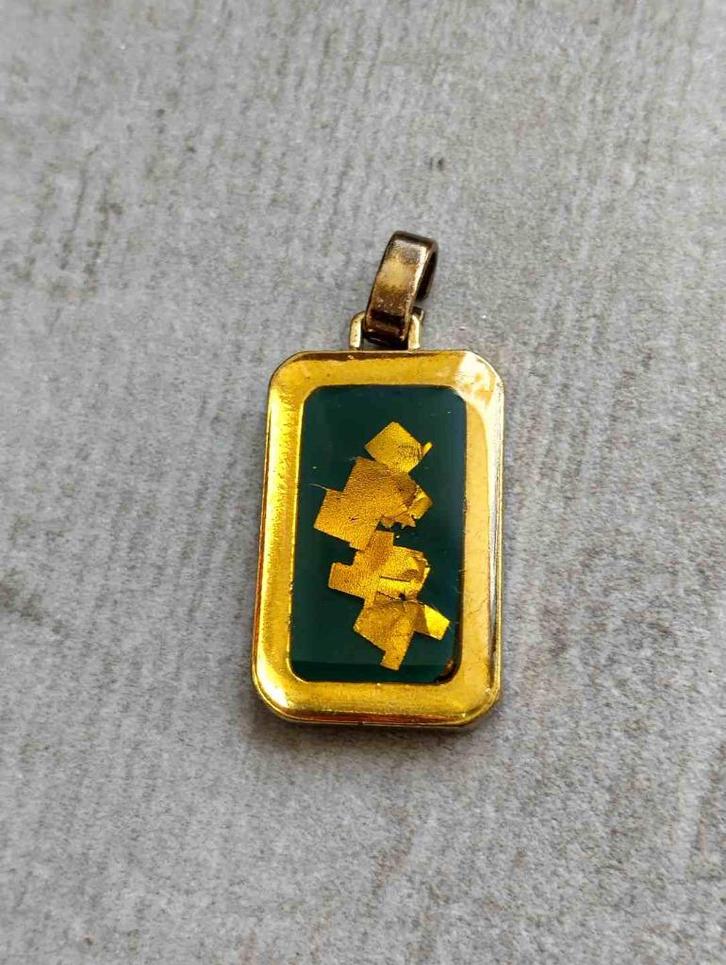 Jules Berthet hanger jaren '80 met bladgoud vlokken in hars, Sieraden, Tassen en Uiterlijk, Kettinghangers, Zo goed als nieuw