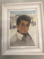 Origineel Olieverfschilderij – Portret Jongen met Woonwagens, Ophalen of Verzenden