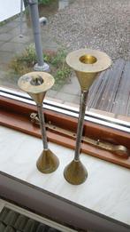 Deense vintage kandelaars jaren 80 messing rvs, Verzenden, Koper of Brons