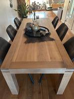 Massief eiken Eettafel 220x90 cm, Huis en Inrichting, Tafels | Eettafels, Eikenhout, 200 cm of meer, 50 tot 100 cm, Zo goed als nieuw