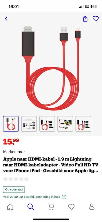 Iphone naar HDMI converterkabel beschikbaar voor biedingen
