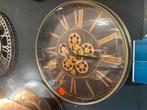 Raderklok groot 50cm vintage look bewegende tandwielen, Ophalen, Nieuw, Analoog, Wandklok