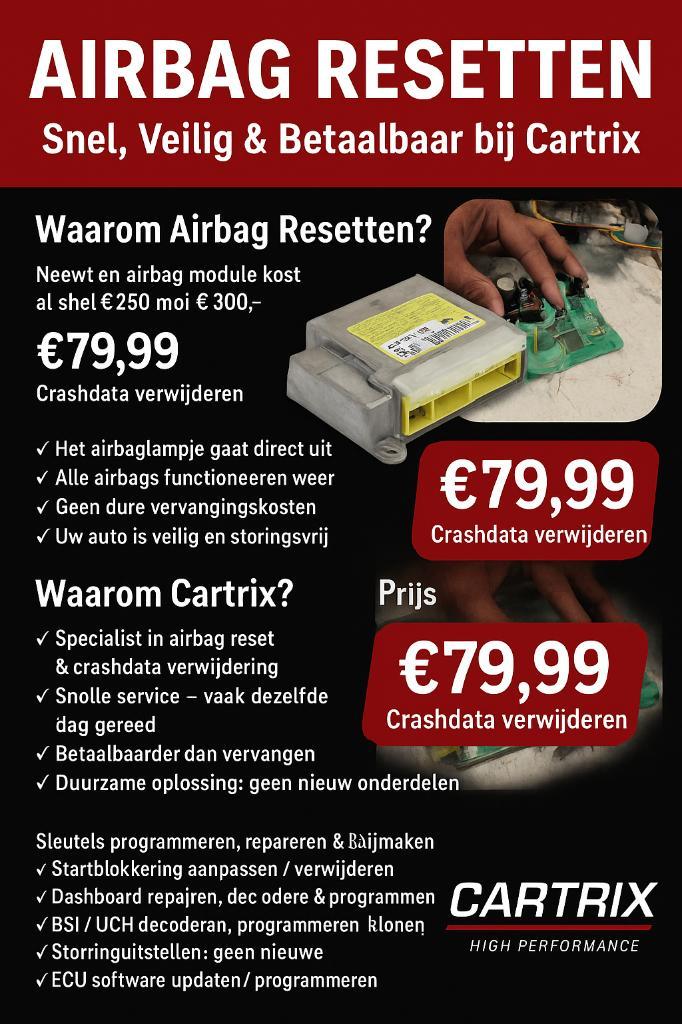 Airbag crash data reset/ crash module reset, Auto diversen, Tuning en Styling, Ophalen of Verzenden
