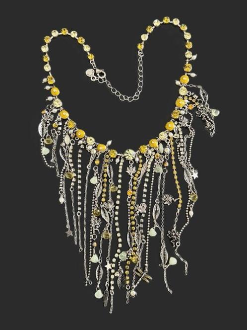 PILGRIM DANISH DESIGN watervalketting zilverkleur geel groen, Sieraden, Tassen en Uiterlijk, Kettingen, Zo goed als nieuw, Overige materialen