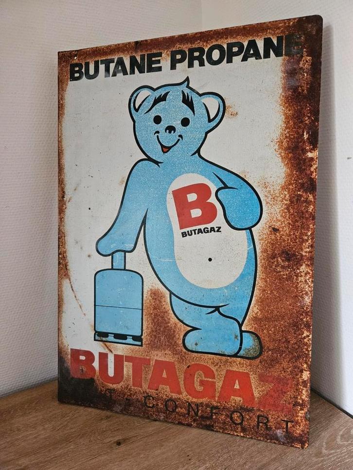 Vintage butagaz reclamebord uit 1978, Antiek en Kunst, Antiek | Emaille, Ophalen of Verzenden