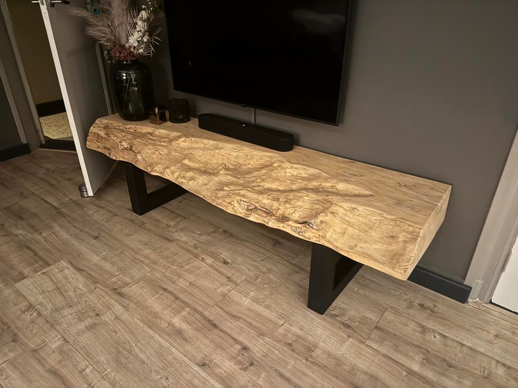 Maatwerk TV meubels essenhout - 200x50x55 & 220x70x48, Ophalen, 200 cm of meer, 50 tot 100 cm, Zo goed als nieuw