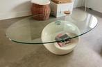 Ovale Glazen Salontafel Hoogglans Wit, Huis en Inrichting, Tafels | Salontafels, Ophalen, Gebruikt, 100 tot 150 cm, Glas