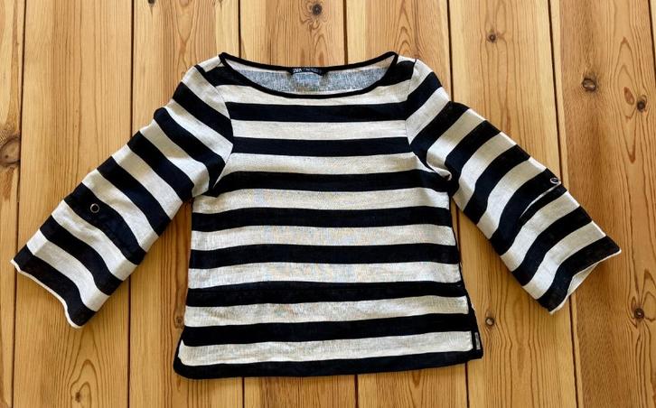 Top / Blouse Zara - Zwart wit linnen - XS / Small (maat 34), Kleding | Dames, Tops, Zo goed als nieuw, Maat 34 (XS) of kleiner