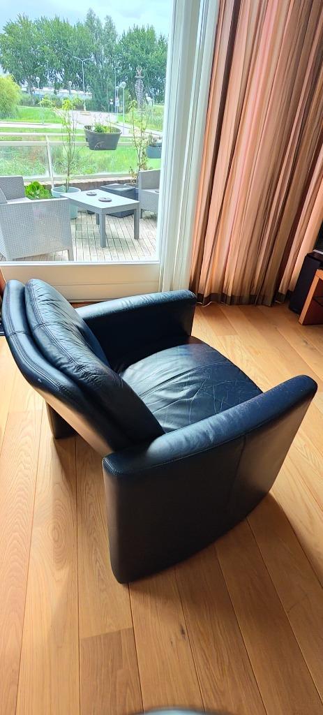 Topform fauteuil blauw leer, Huis en Inrichting, Fauteuils, Gebruikt, Leer, 75 tot 100 cm, 75 tot 100 cm, Ophalen