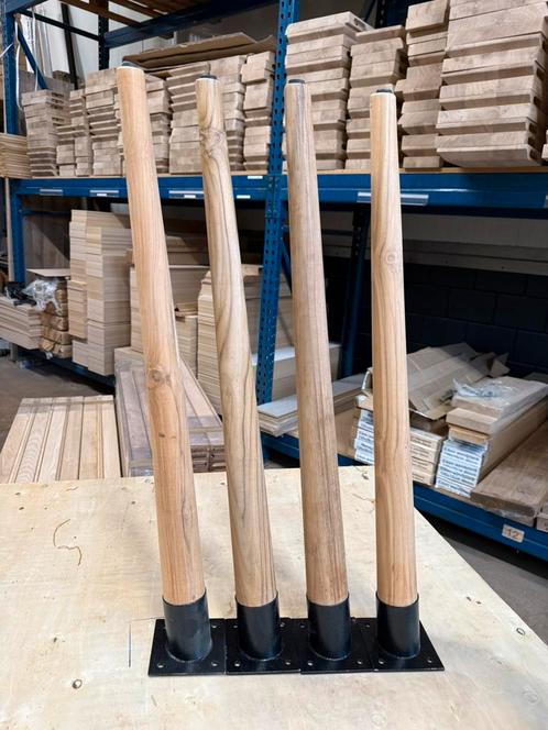 Teak tafelpoten set / massiev teak houten tafelpoten 4 stuks, Huis en Inrichting, Tafelonderdelen, Nieuw, 50 tot 100 cm, Rond