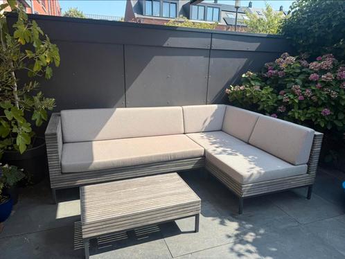 ROUGH-D loungeset (Teak Greywash met Storm Sand kussenset), Tuin en Terras, Tuinsets en Loungesets, Zo goed als nieuw, Loungeset