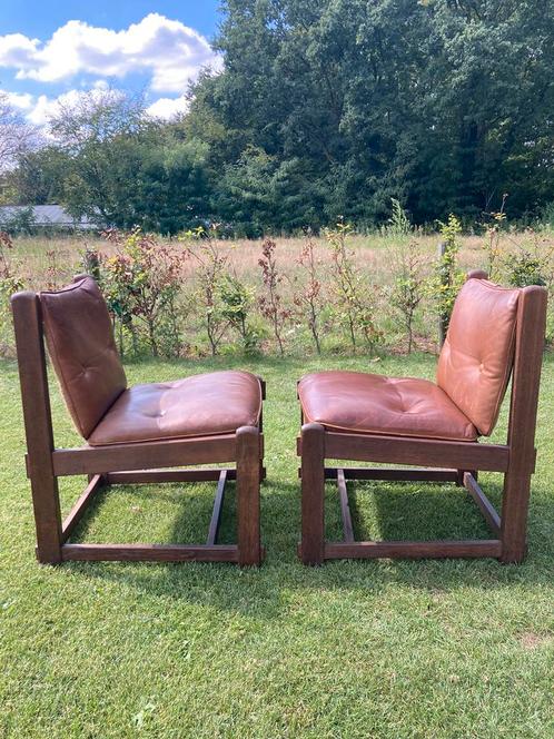 Brutalist vintage leren fauteuil (2x), Antiek en Kunst, Antiek | Meubels | Stoelen en Banken, Ophalen