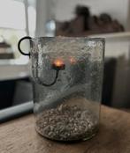 Glazen windlicht incl decoratie sober landelijk, Ophalen of Verzenden, Zo goed als nieuw, Overige materialen, Minder dan 25 cm