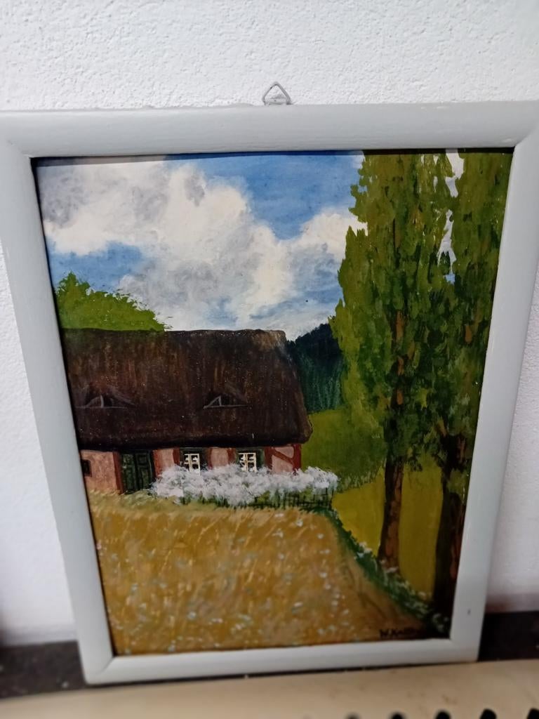 Schilderij van een huisje met rieten dak, Antiek en Kunst, Ophalen of Verzenden