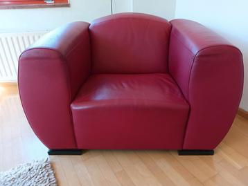 Jan des Bouvrie topkwaliteit leren fauteuil met hocker  beschikbaar voor biedingen