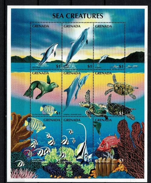 grenada pf blok zeeleven vissen dolfijnen koraal zoogdieren, Postzegels en Munten, Postzegels | Thematische zegels, Postfris, Dier of Natuur