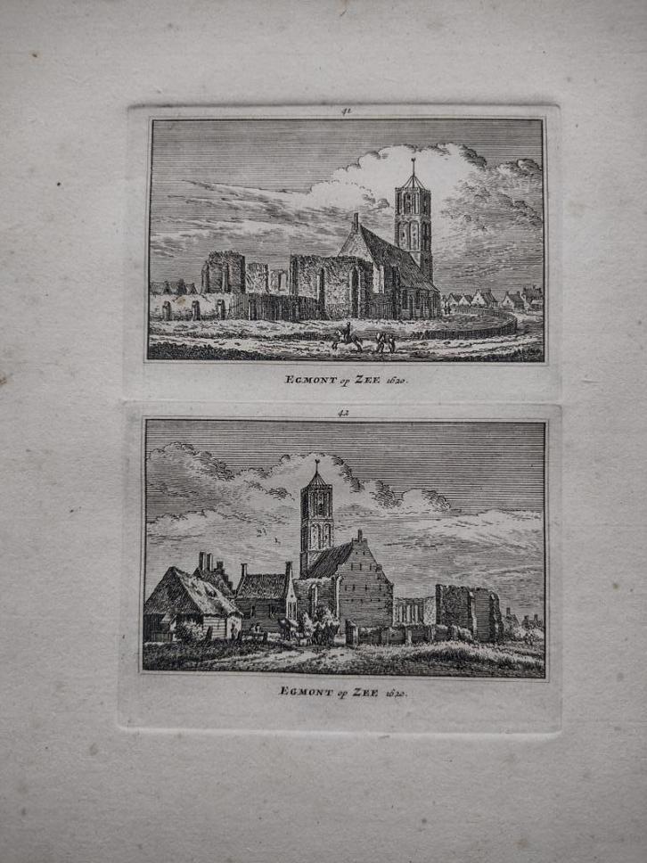 041-042 Egmond op Zee Kopergravure dl 3 18e Eeuw, Antiek en Kunst, Kunst | Etsen en Gravures, Ophalen of Verzenden