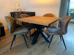 Eikenhouten eettafel + 4 stoelen, Ophalen, Gebruikt, 100 tot 150 cm, Vier personen
