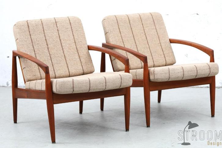 Teak Paperknife Chairs Fauteuil Vintage Deens Design Jaren, Huis en Inrichting, Banken | Complete zithoeken, Gebruikt, Hout, Stof
