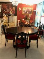 Brocante set: eettafel met 4 stoelen hout donkerbruin antiek, Huis en Inrichting, Complete eetkamers, 4 tot 6 stoelen, Gebruikt