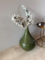 Prachtige zware vaas met sierbloemstuk, Ophalen, Minder dan 50 cm, Groen, Glas
