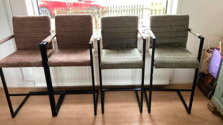 4 Barstoelen Lizzy Leen Bakker - Cognac & Olijfgroen, Antiek en Kunst, Antiek | Meubels | Stoelen en Banken, Ophalen