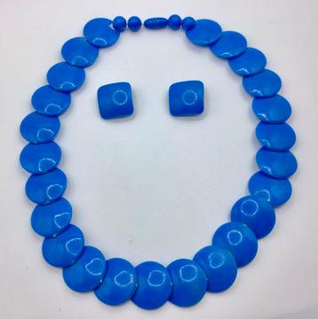 Vintage ketting met oorbellen Art Deco made in France blauw beschikbaar voor biedingen