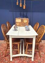 Brocante vintage witte eikenhouten tafel, bureau, tafeltje, Ophalen, Gebruikt, Vintage, Nvt