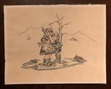 Vintage Kindertekening beschikbaar voor biedingen