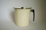 vintage emaille pan melkkoker zachtgeel zwart wit metaal., Ophalen of Verzenden