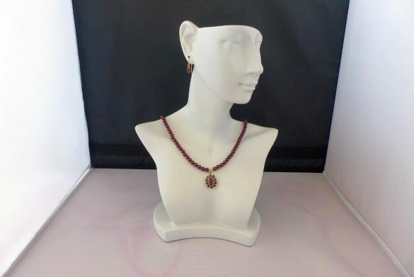 GRANAAT ketting/oorhanger-set, Sieraden, Tassen en Uiterlijk, Antieke sieraden, Overige typen, Zilver, Met edelsteen, Verguld