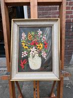 Vintage olieverf schilderijtje bloemstuk gesigneerd, Antiek en Kunst, Ophalen of Verzenden
