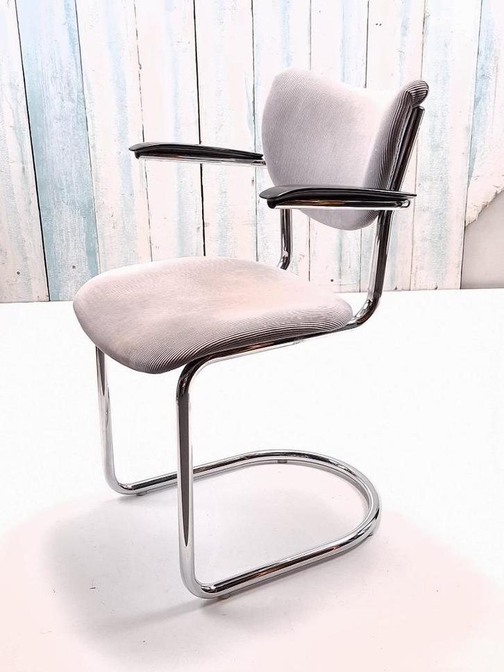 De Wit 3011 - Originele vintage eetkamerstoel, Huis en Inrichting, Stoelen, Gebruikt, Vijf, Zes of meer stoelen, Stof, Grijs, Ophalen