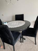 Eethoek met zwarte velours stoelen, Ophalen, 100 tot 150 cm, Rond, Zo goed als nieuw